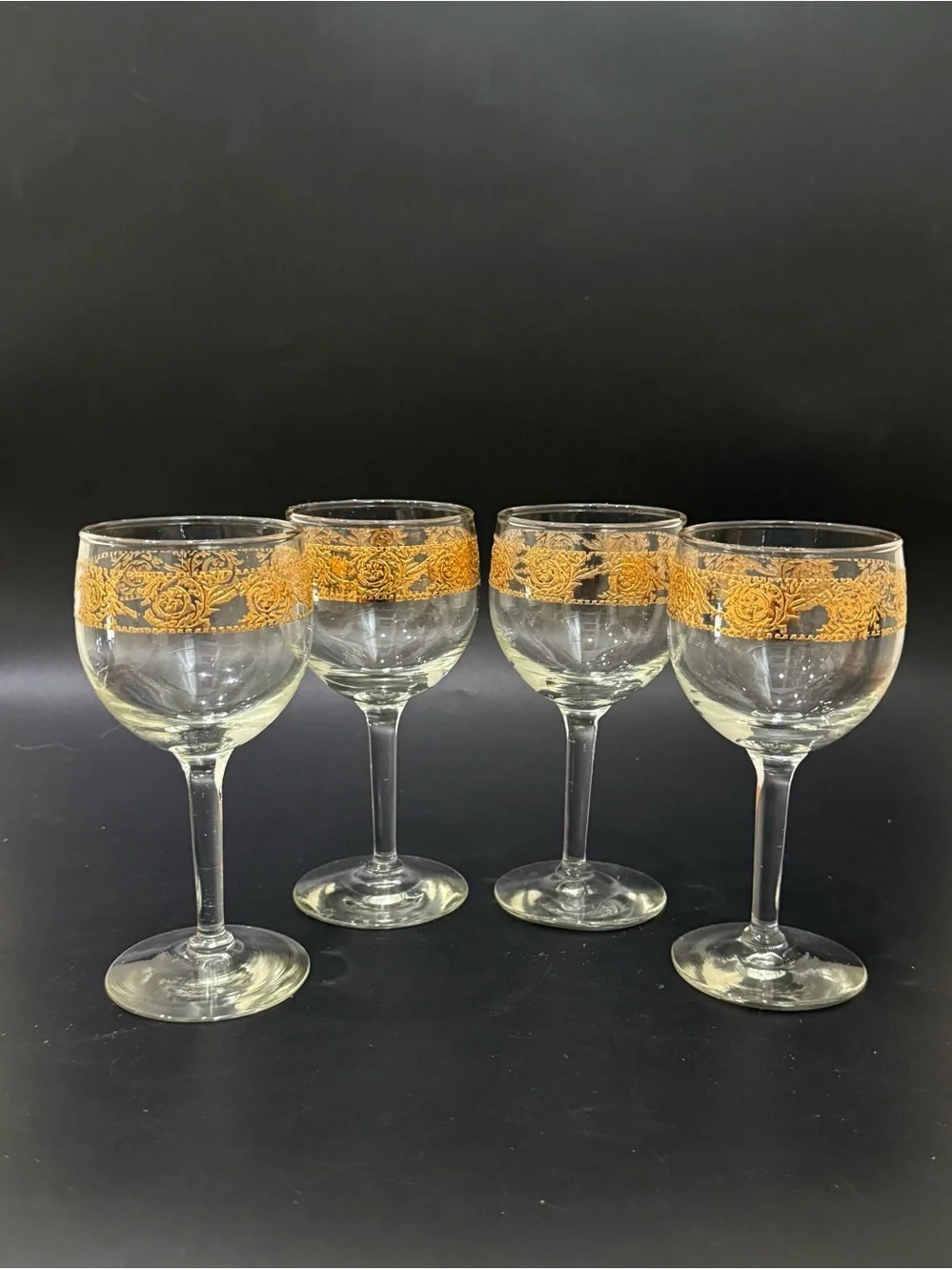 Lot of 4 Vintage MCM Culver Tyrol 22k Gold Gilt 5.75” Stemmed Wine Glasses